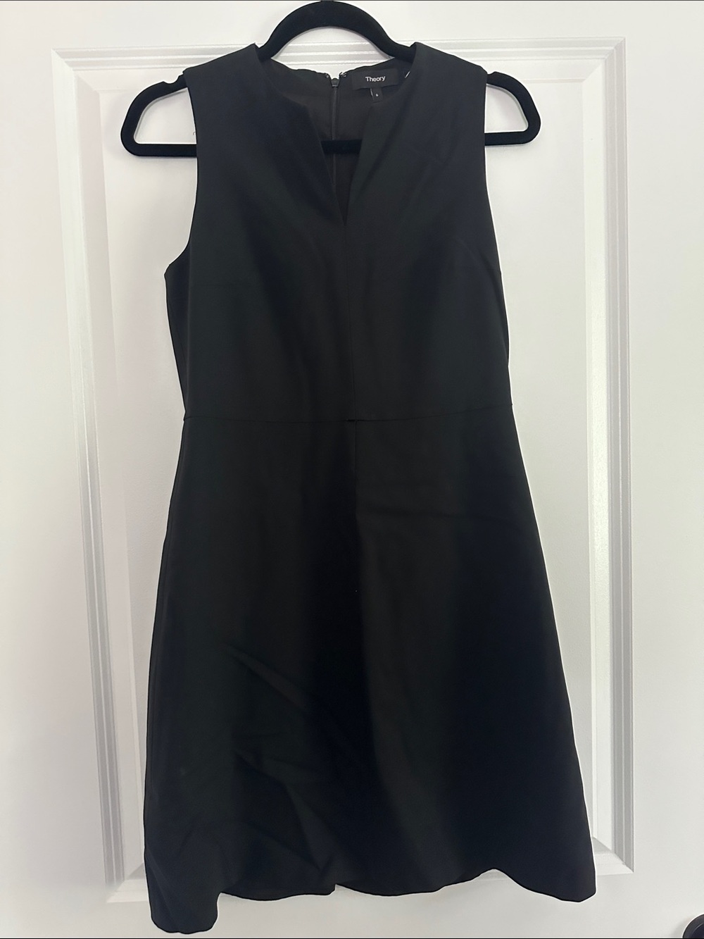 Theory Black Sleeveless V-Notch A-Line Dress